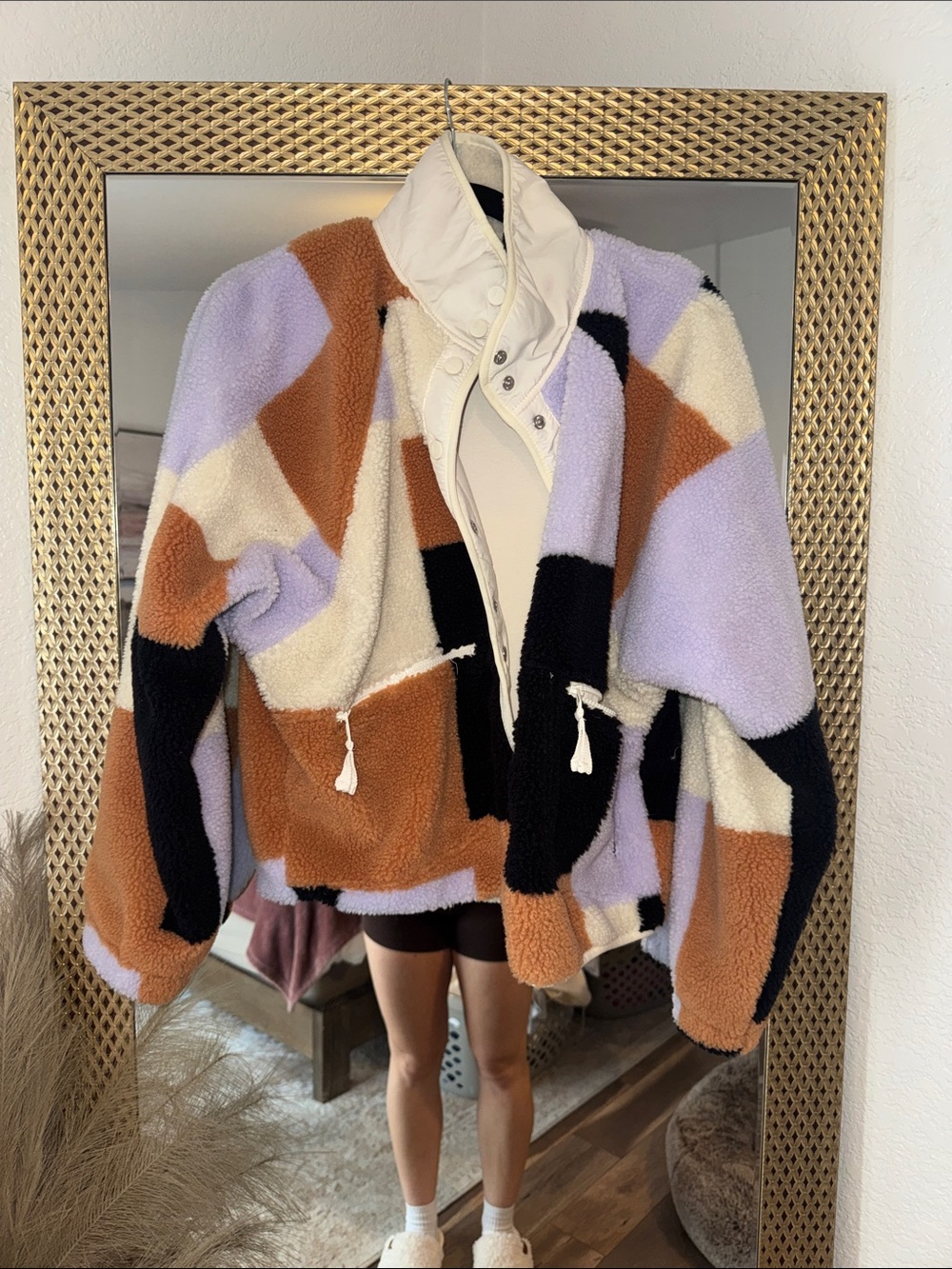 FP Movement Colorblock Sherpa Jacket in Lavender, Cream, Rust & Black